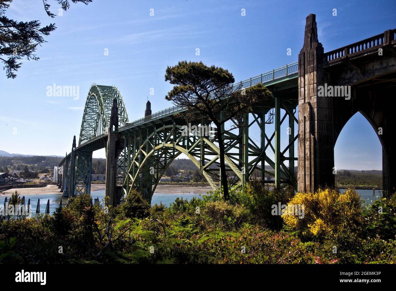 Yaquina Bay Bridge in Newport Oregon Stock Photo