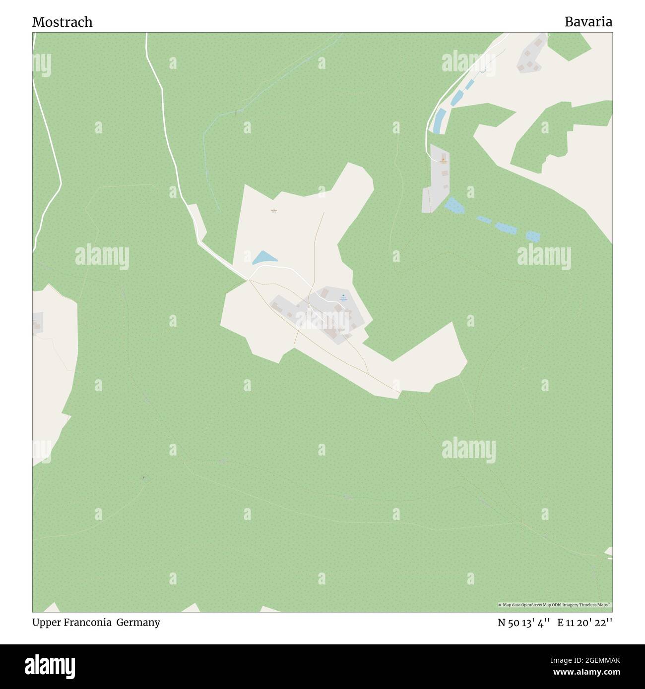 Mostrach, Upper Franconia, Germany, Bavaria, N 50 13' 4'', E 11 20' 22'', map, Timeless Map published in 2021. Travelers, explorers and adventurers like Florence Nightingale, David Livingstone, Ernest Shackleton, Lewis and Clark and Sherlock Holmes relied on maps to plan travels to the world's most remote corners, Timeless Maps is mapping most locations on the globe, showing the achievement of great dreams Stock Photo