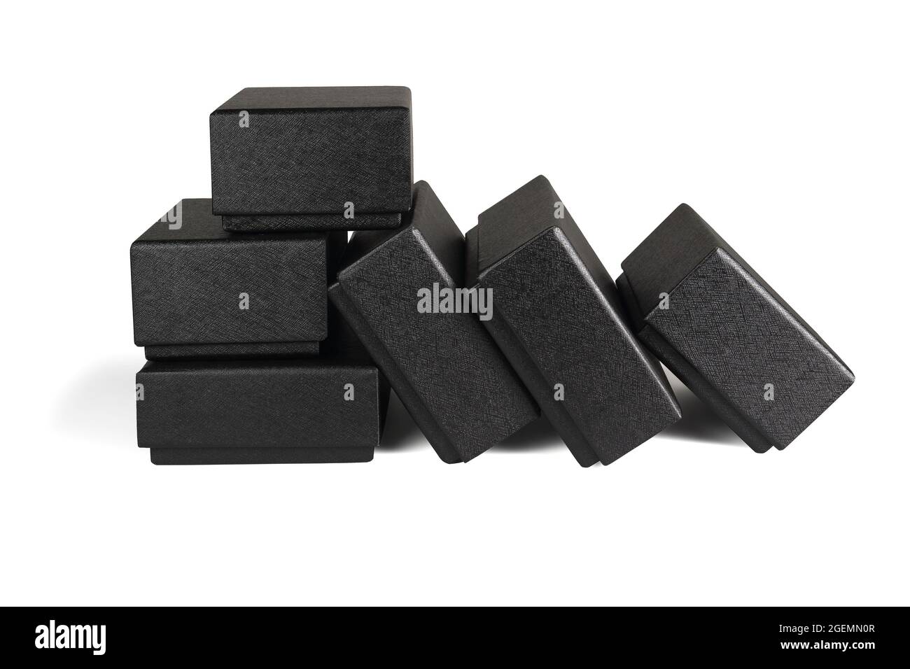 Black Paper Gift Boxes on White Background Stock Photo