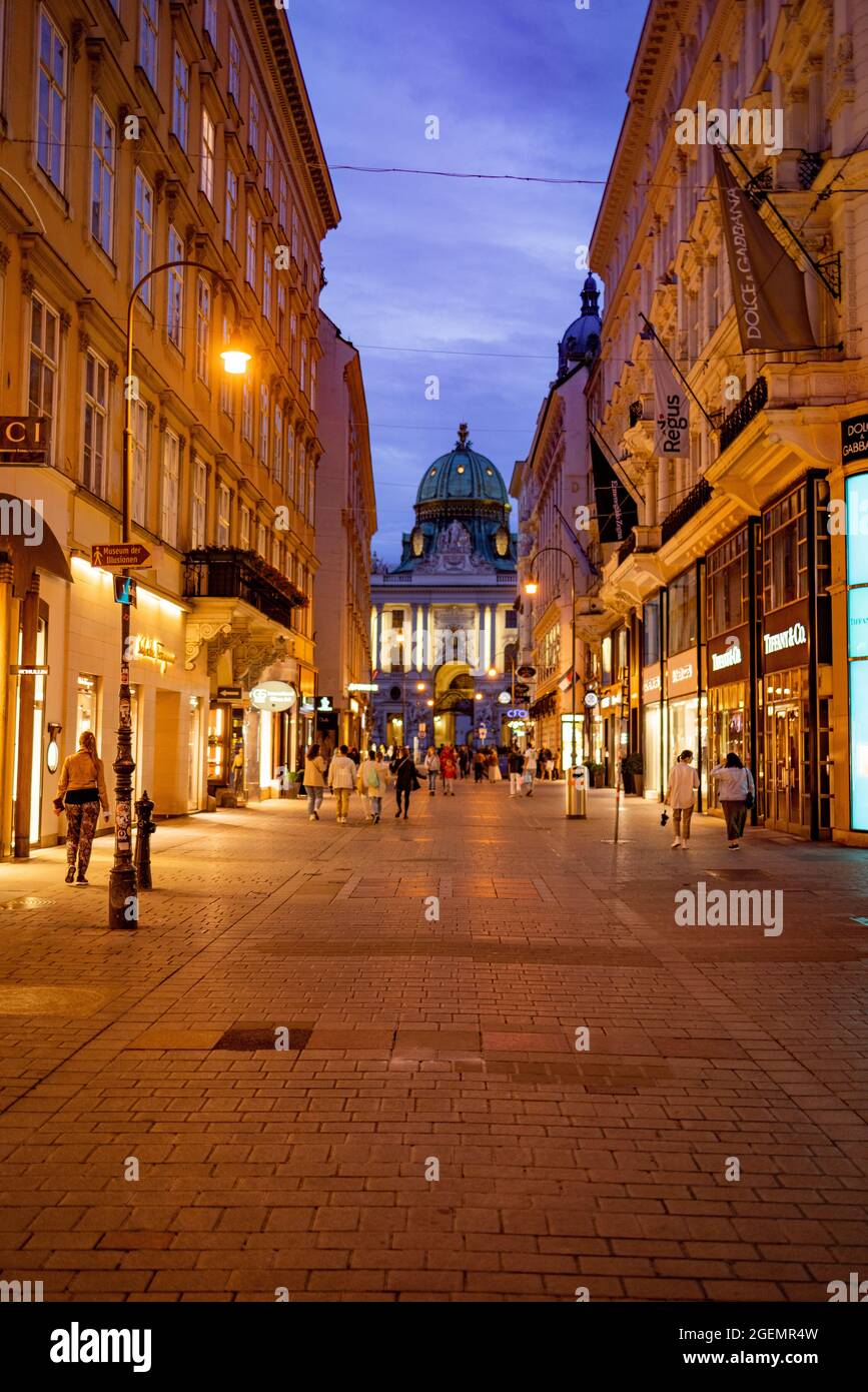 Pedestrian zone in Vienna with a view to the Imperial Palace - VIENNA, AUSTRIA, EUROPE - AUGUST 1, 2021 Stock Photo