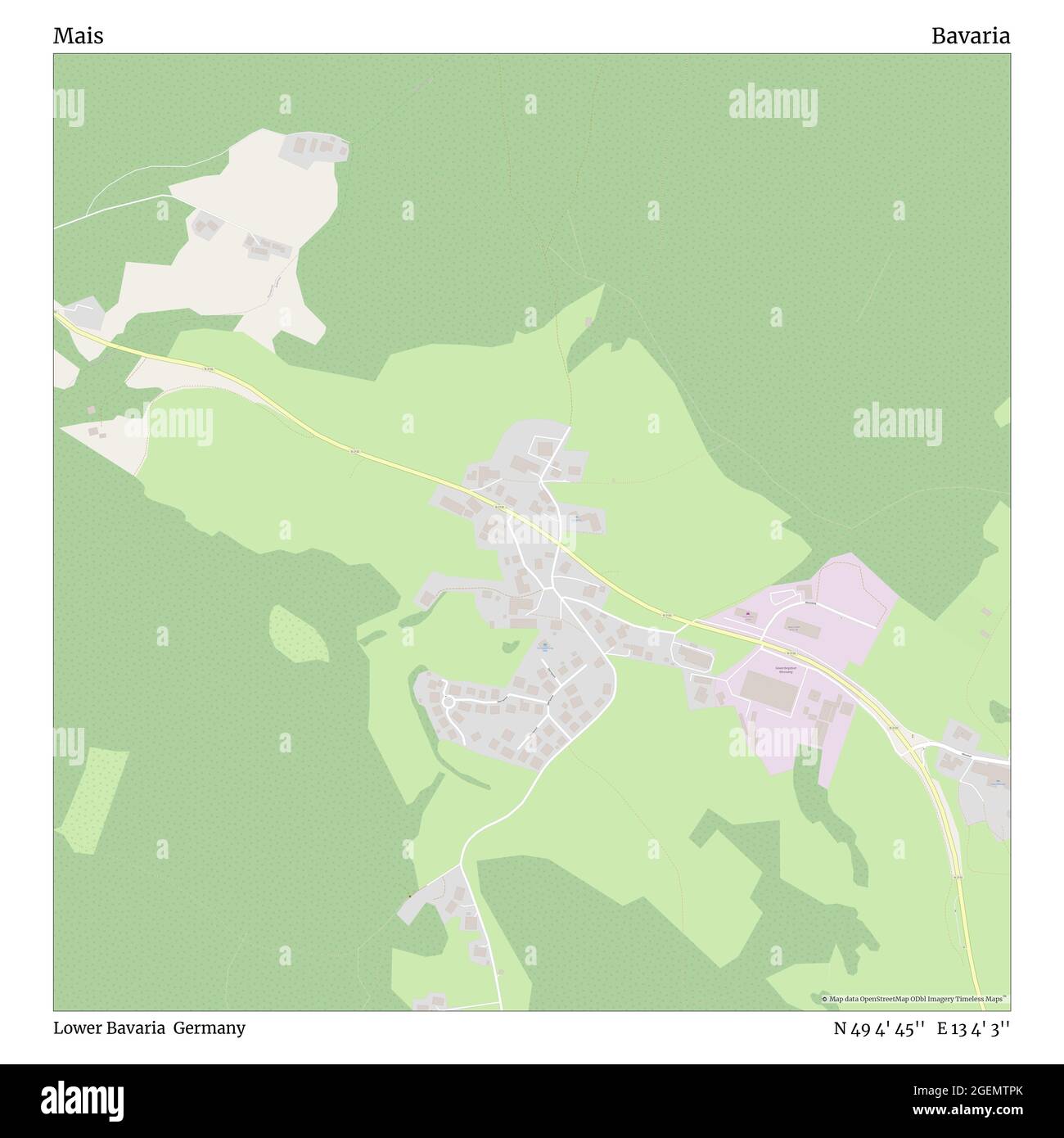 Mais, Lower Bavaria, Germany, Bavaria, N 49 4' 45'', E 13 4' 3'', map, Timeless Map published in 2021. Travelers, explorers and adventurers like Florence Nightingale, David Livingstone, Ernest Shackleton, Lewis and Clark and Sherlock Holmes relied on maps to plan travels to the world's most remote corners, Timeless Maps is mapping most locations on the globe, showing the achievement of great dreams Stock Photo
