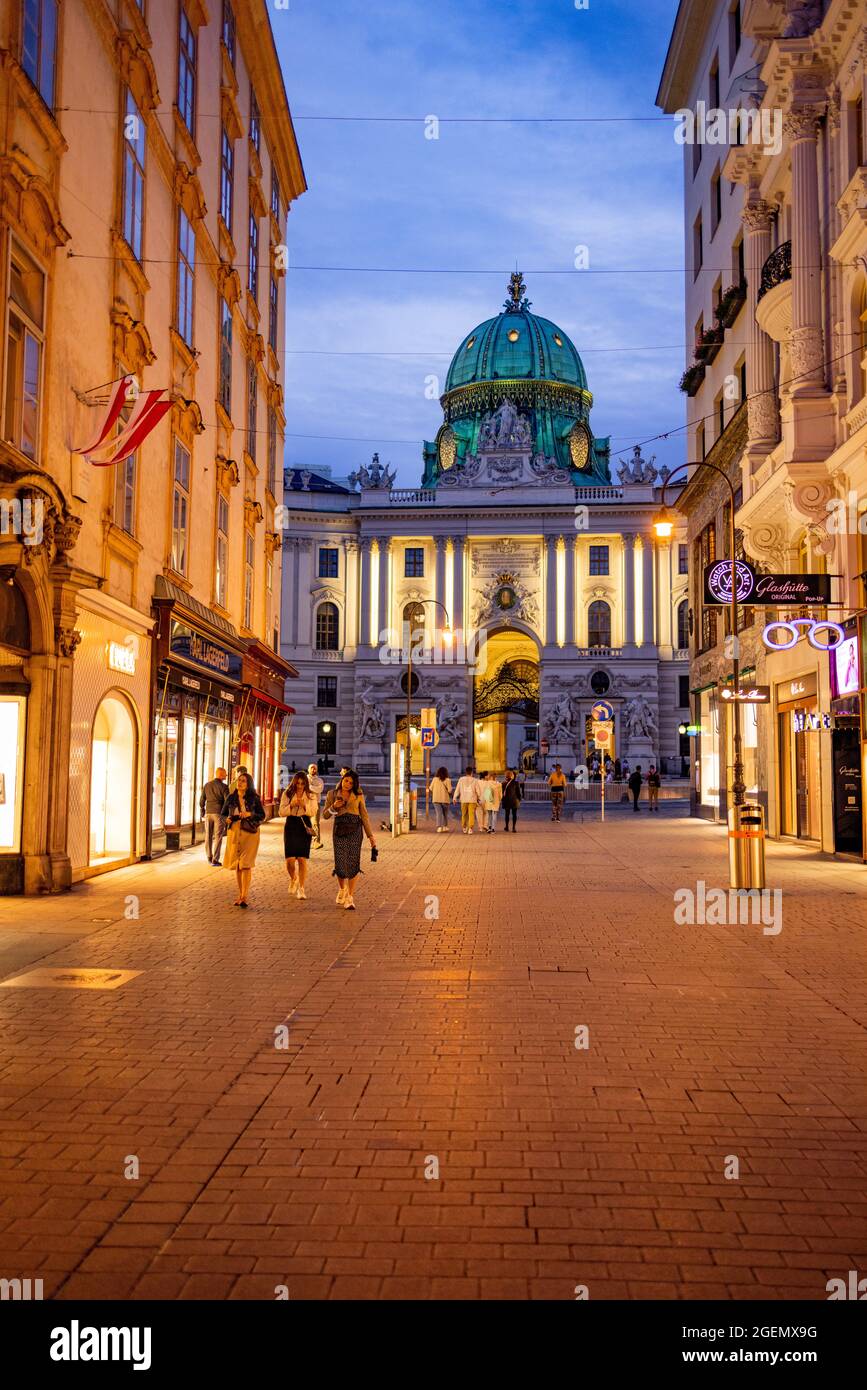 Pedestrian zone in Vienna with a view to the Imperial Palace - VIENNA, AUSTRIA, EUROPE - AUGUST 1, 2021 Stock Photo