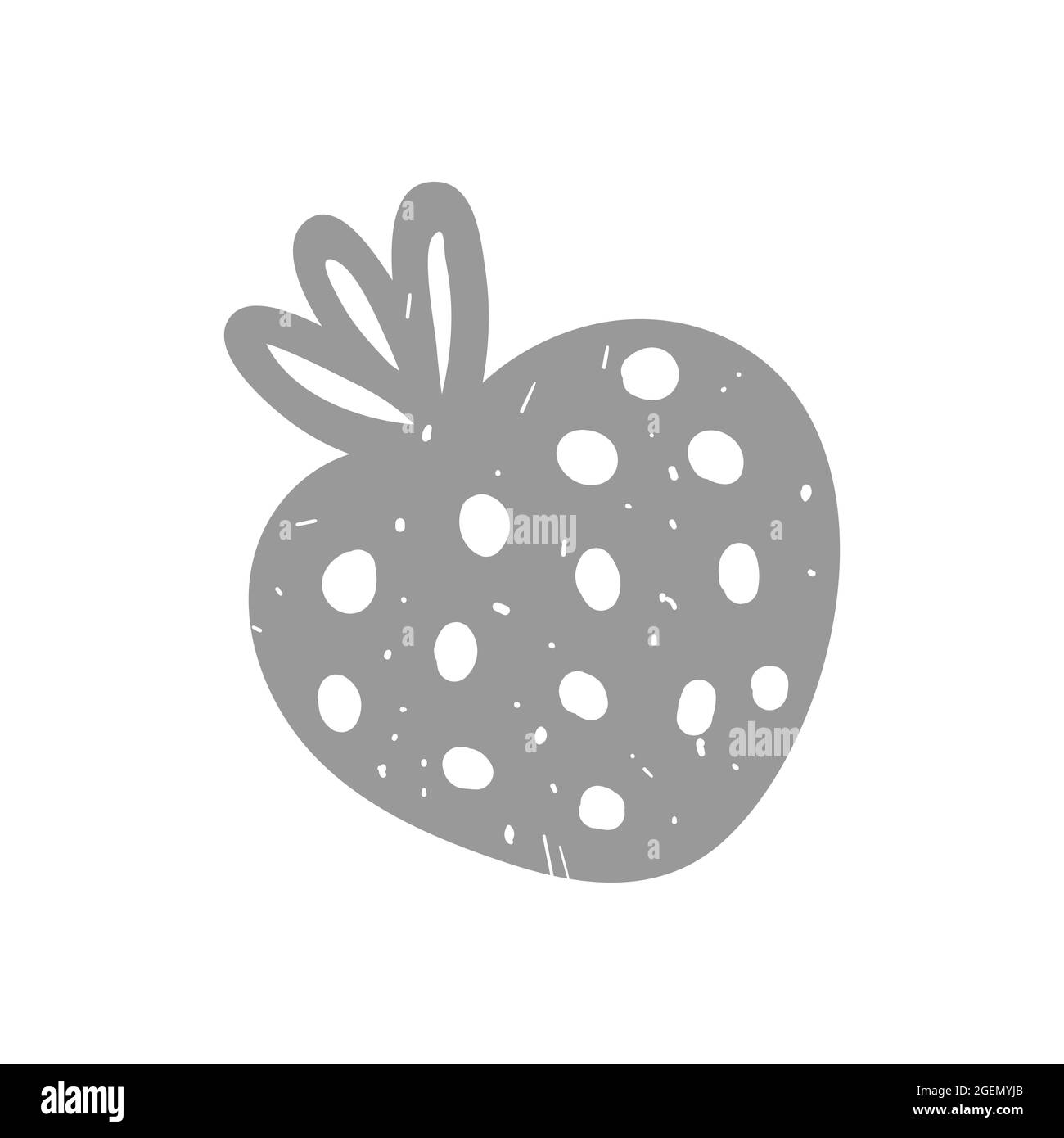 Single doodle strawberry silhouette with grunge texture. Vector clip art single berry isolated on white background. Simple Berry icon. Stock Vector