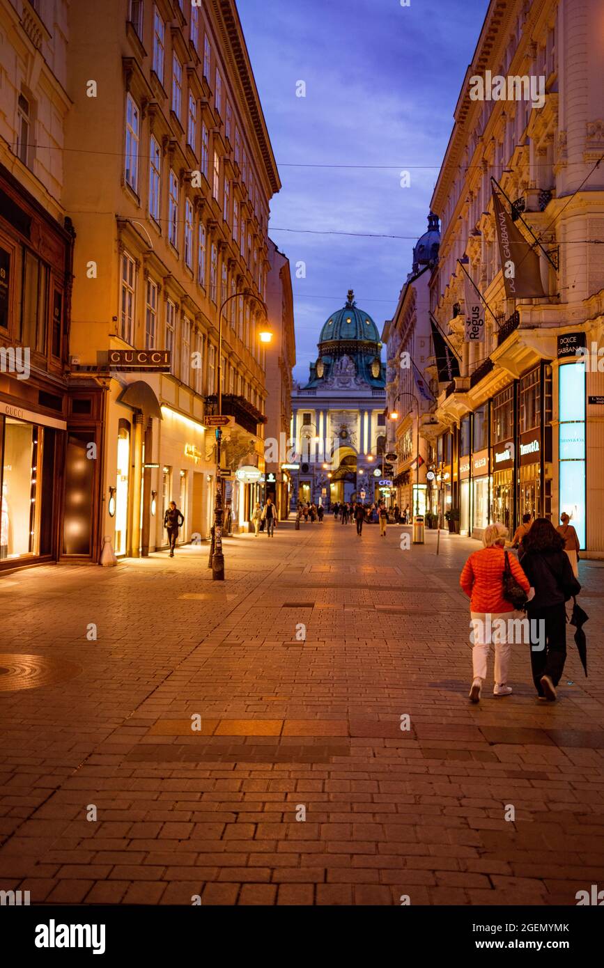 Pedestrian zone in Vienna with a view to the Imperial Palace - VIENNA, AUSTRIA, EUROPE - AUGUST 1, 2021 Stock Photo