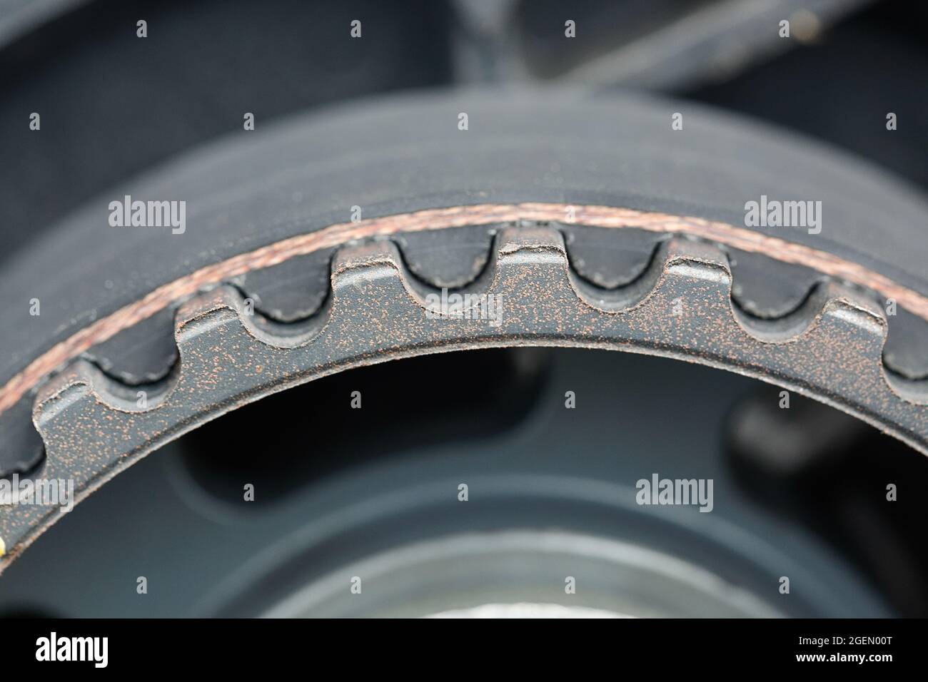 teeth of Timing belt and camshaft sprocket in car engine. Stock Photo