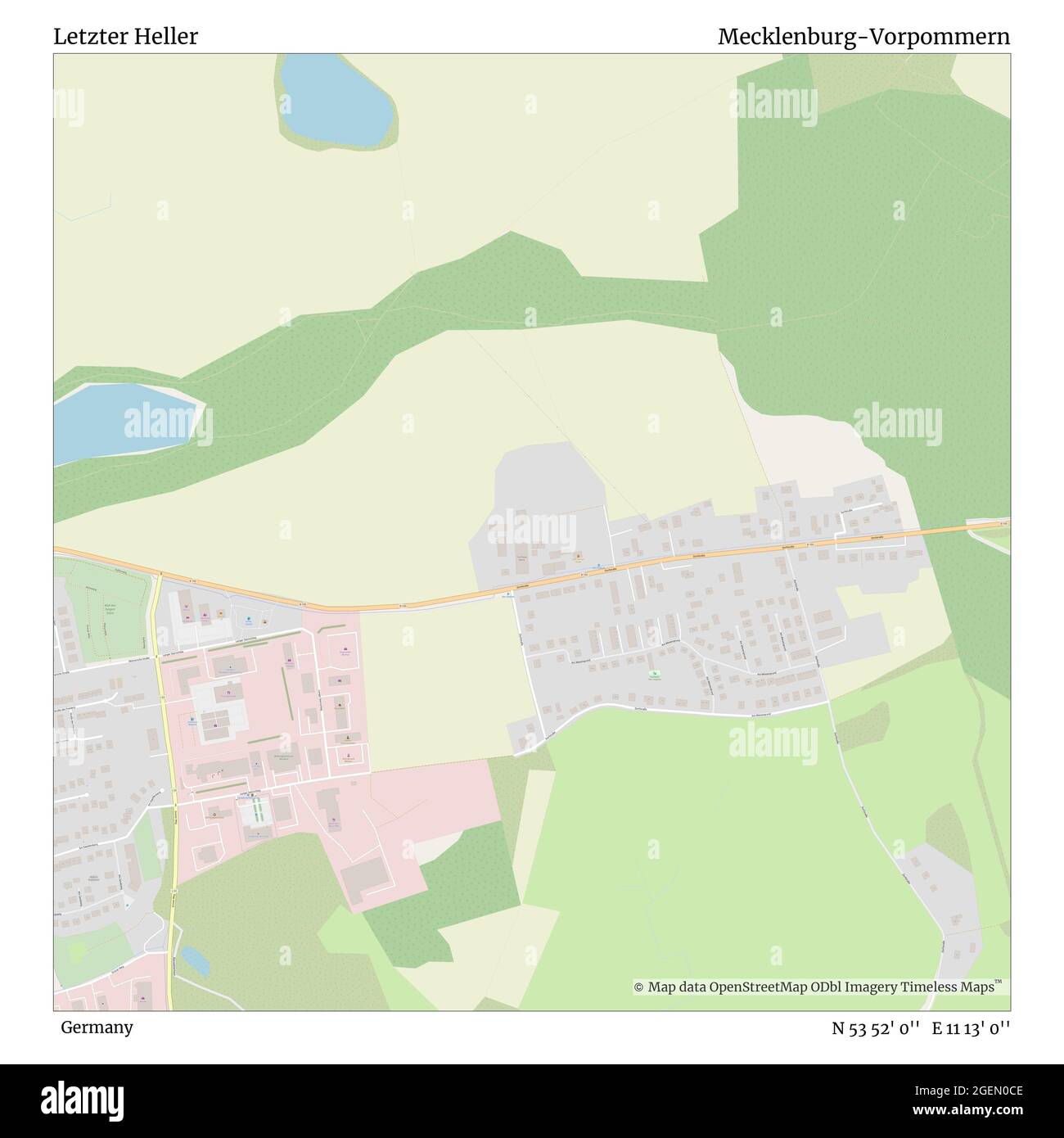 Letzter Heller, Germany, Mecklenburg-Vorpommern, N 53 52' 0'', E 11 13' 0'', map, Timeless Map published in 2021. Travelers, explorers and adventurers like Florence Nightingale, David Livingstone, Ernest Shackleton, Lewis and Clark and Sherlock Holmes relied on maps to plan travels to the world's most remote corners, Timeless Maps is mapping most locations on the globe, showing the achievement of great dreams Stock Photo