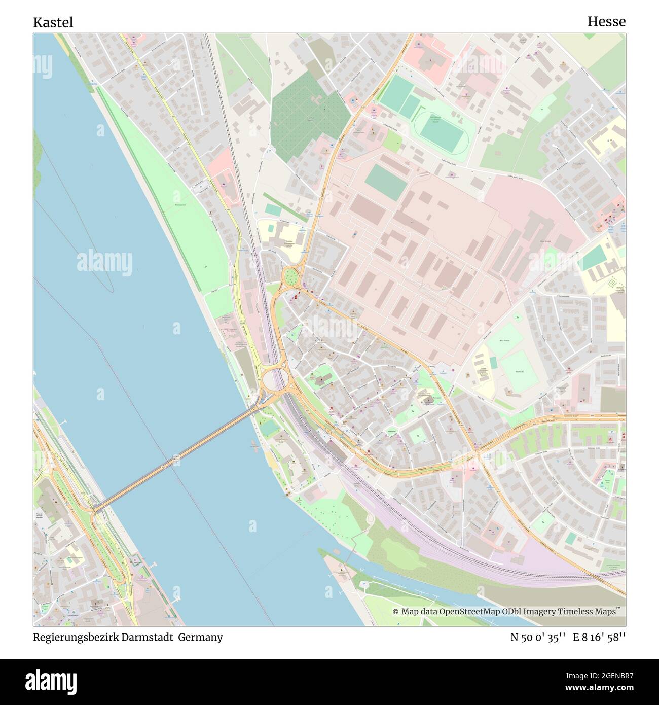 Kastel, Regierungsbezirk Darmstadt, Germany, Hesse, N 50 0' 35'', E 8 16' 58'', map, Timeless Map published in 2021. Travelers, explorers and adventurers like Florence Nightingale, David Livingstone, Ernest Shackleton, Lewis and Clark and Sherlock Holmes relied on maps to plan travels to the world's most remote corners, Timeless Maps is mapping most locations on the globe, showing the achievement of great dreams Stock Photo