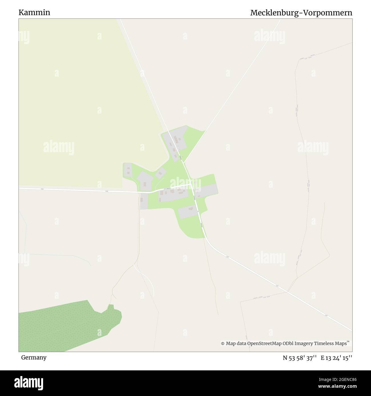 Kammin, Germany, Mecklenburg-Vorpommern, N 53 58' 37'', E 13 24' 15'', map, Timeless Map published in 2021. Travelers, explorers and adventurers like Florence Nightingale, David Livingstone, Ernest Shackleton, Lewis and Clark and Sherlock Holmes relied on maps to plan travels to the world's most remote corners, Timeless Maps is mapping most locations on the globe, showing the achievement of great dreams Stock Photo