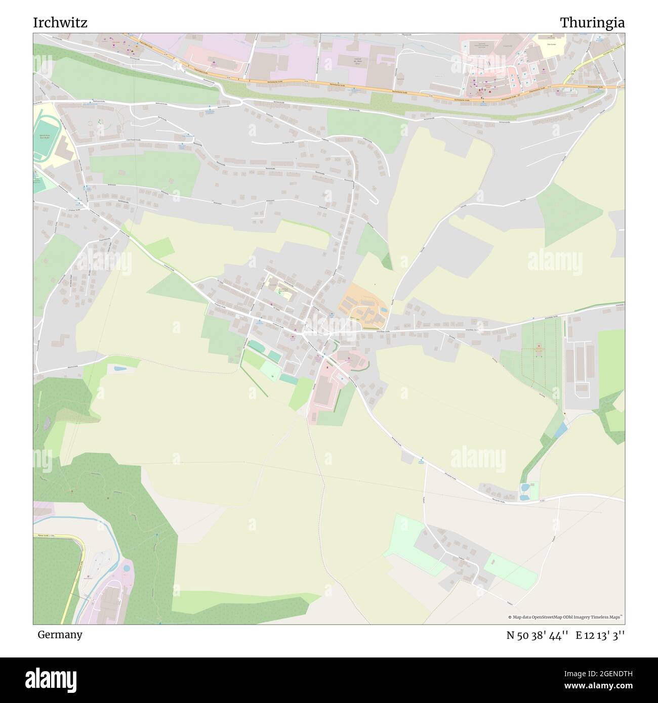 Irchwitz, Germany, Thuringia, N 50 38' 44'', E 12 13' 3'', map, Timeless Map published in 2021. Travelers, explorers and adventurers like Florence Nightingale, David Livingstone, Ernest Shackleton, Lewis and Clark and Sherlock Holmes relied on maps to plan travels to the world's most remote corners, Timeless Maps is mapping most locations on the globe, showing the achievement of great dreams Stock Photo
