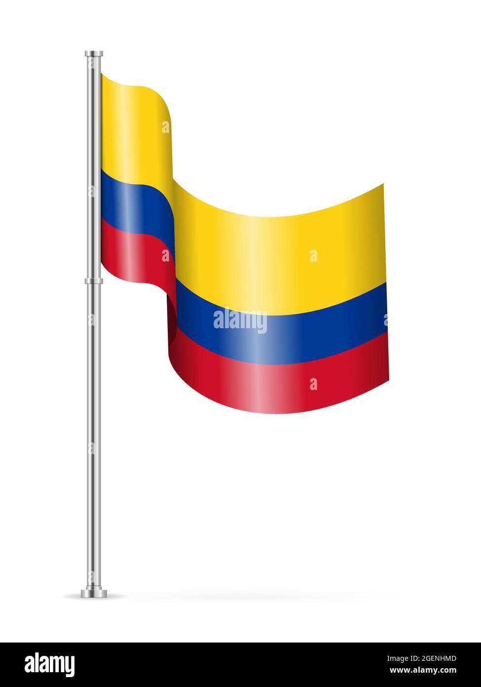 Wavy flag of Colombia on a white background. Vector illustration. Stock Photo