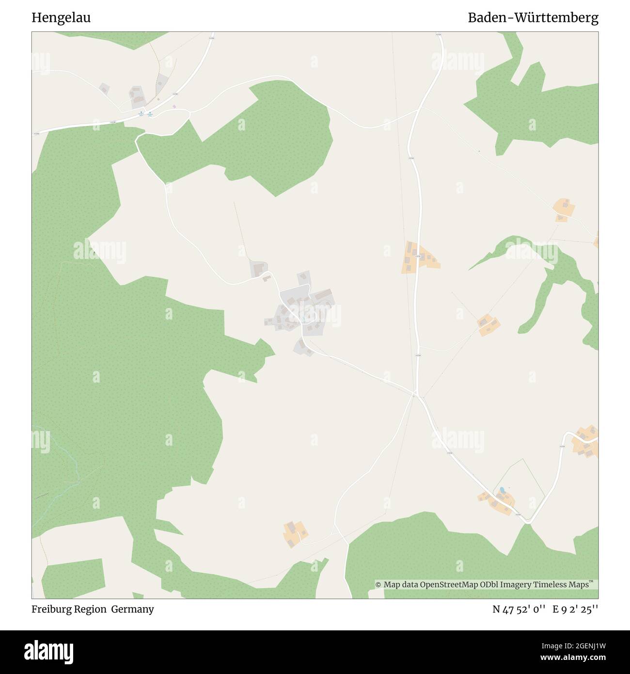 Hengelau, Freiburg Region, Germany, Baden-Württemberg, N 47 52' 0'', E 9 2' 25'', map, Timeless Map published in 2021. Travelers, explorers and adventurers like Florence Nightingale, David Livingstone, Ernest Shackleton, Lewis and Clark and Sherlock Holmes relied on maps to plan travels to the world's most remote corners, Timeless Maps is mapping most locations on the globe, showing the achievement of great dreams Stock Photo