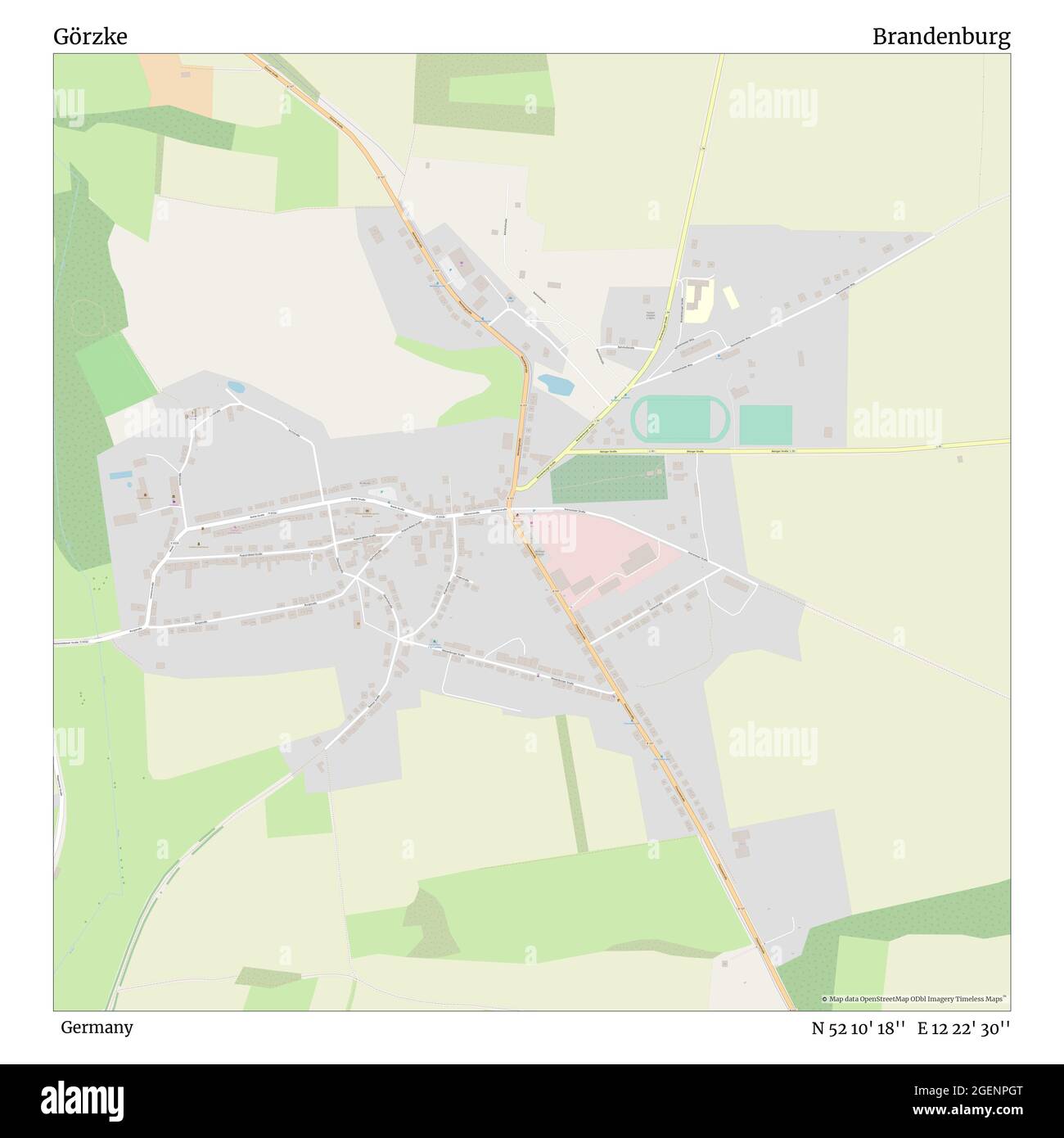 Görzke, Germany, Brandenburg, N 52 10' 18'', E 12 22' 30'', map, Timeless Map published in 2021. Travelers, explorers and adventurers like Florence Nightingale, David Livingstone, Ernest Shackleton, Lewis and Clark and Sherlock Holmes relied on maps to plan travels to the world's most remote corners, Timeless Maps is mapping most locations on the globe, showing the achievement of great dreams Stock Photo