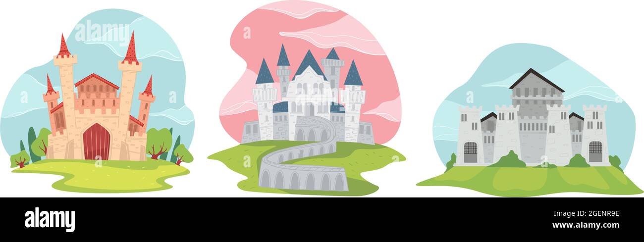 Fantasy castle with medieval architecture exterior Stock Vector