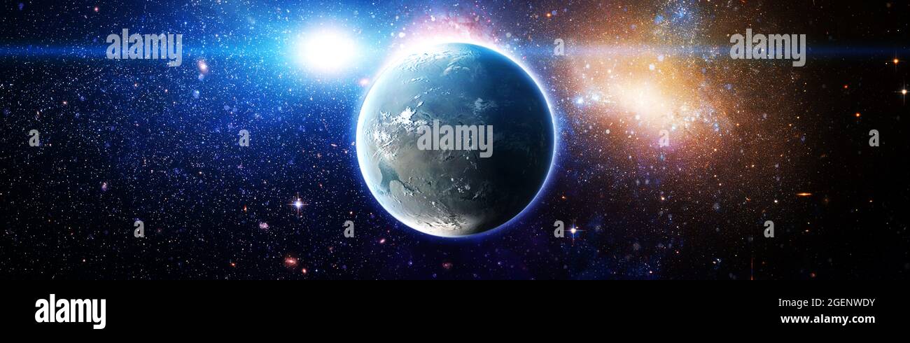 Planet Earth in dark outer space. View of the earth from the moon ...