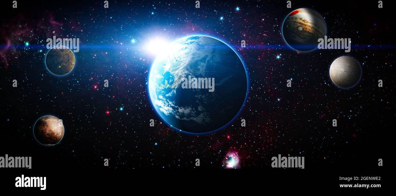 Planet Earth in dark outer space. View of the earth from the moon ...