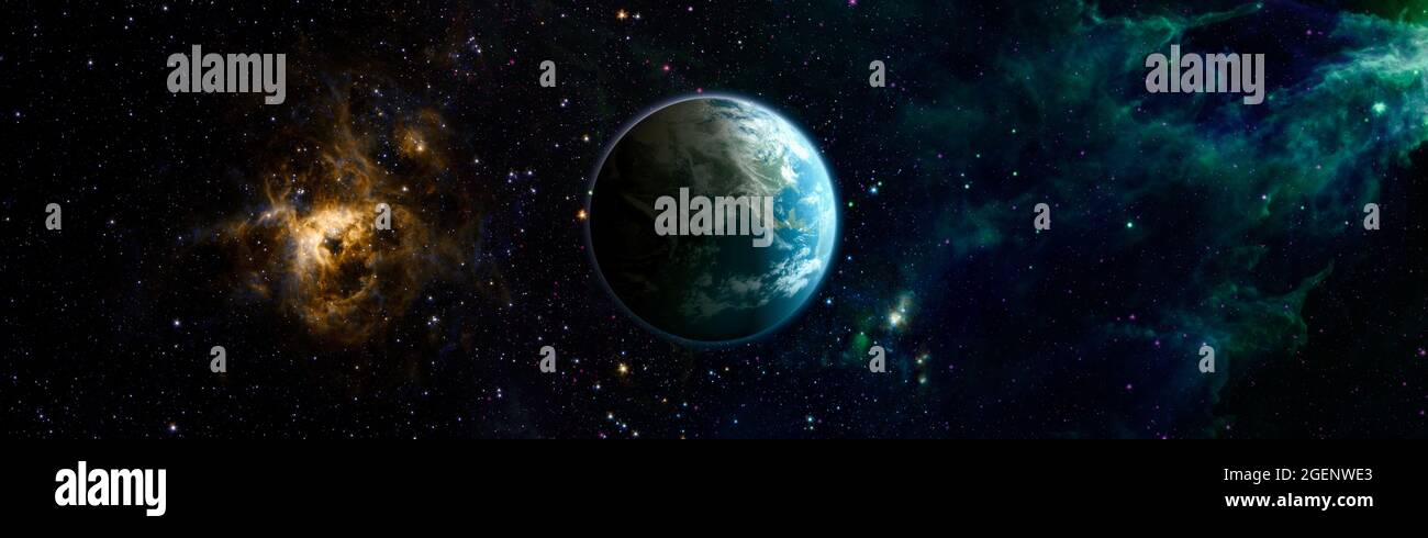 Planet Earth in dark outer space. View of the earth from the moon ...