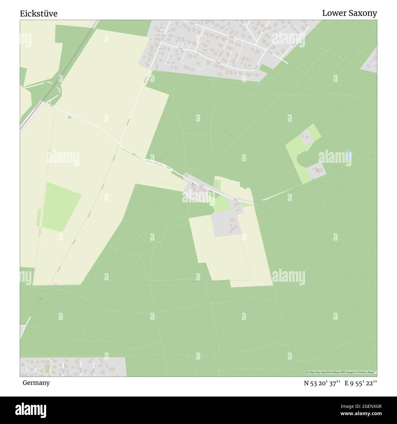 Eickstüve, Germany, Lower Saxony, N 53 20' 37'', E 9 55' 22'', map, Timeless Map published in 2021. Travelers, explorers and adventurers like Florence Nightingale, David Livingstone, Ernest Shackleton, Lewis and Clark and Sherlock Holmes relied on maps to plan travels to the world's most remote corners, Timeless Maps is mapping most locations on the globe, showing the achievement of great dreams Stock Photo