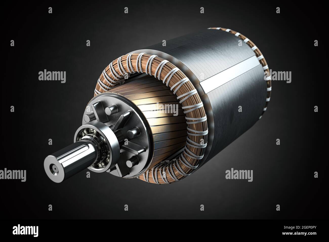 Rotor and stator of electric motor on black background. 3d illustration