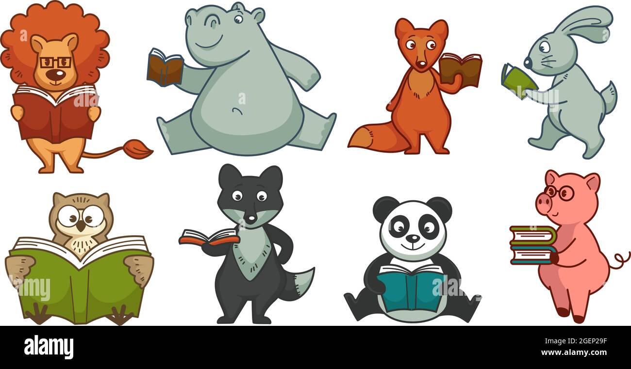 Animal characters reading books and studying set Stock Vector Image & Art -  Alamy