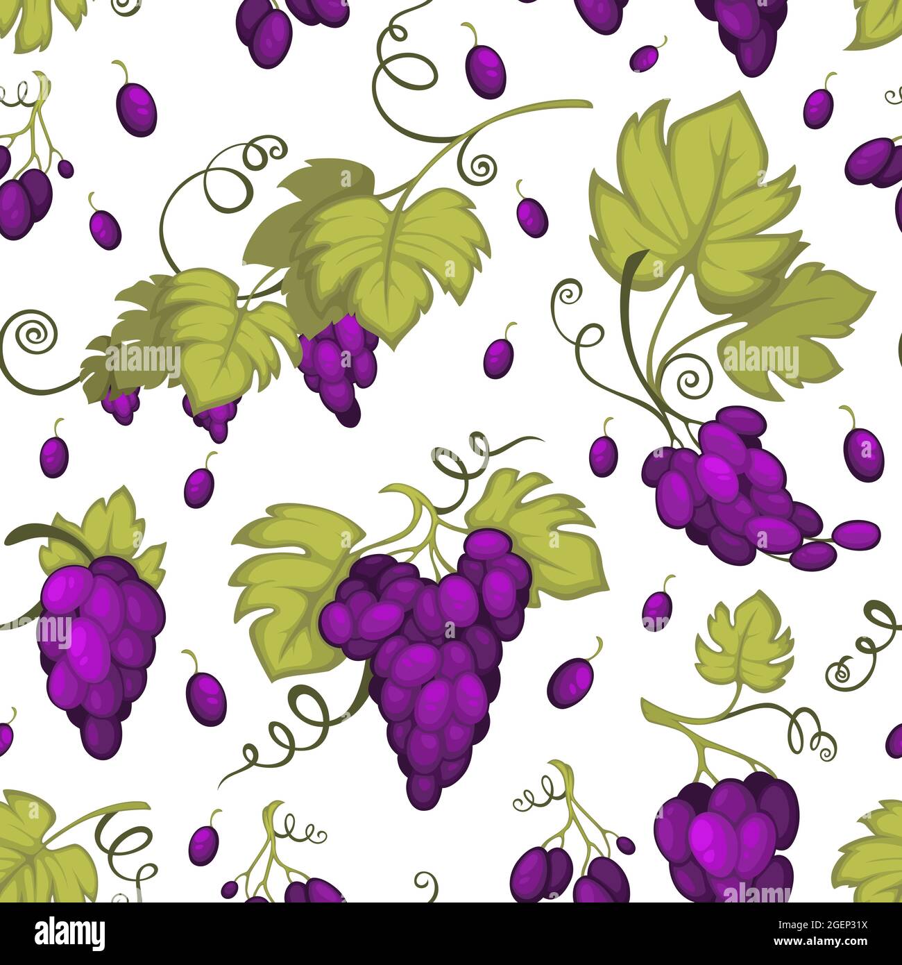 Ripe grapes, fruit harvesting seamless pattern Stock Vector