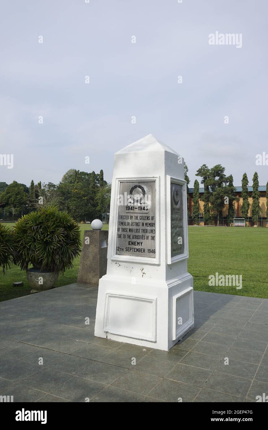 monument in Mentakab in memory of those who lost their lives during the Japanese invasion of Malaya during World War 2. Stock Photo