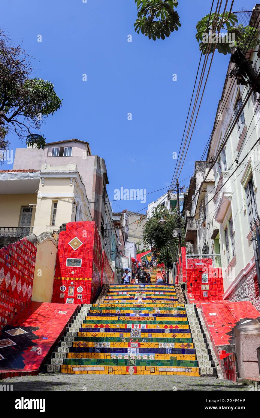 RIO DE JANEIRO, BRAZIL - Jun 10, 2020: A vertical shot of Selaron Steps ...
