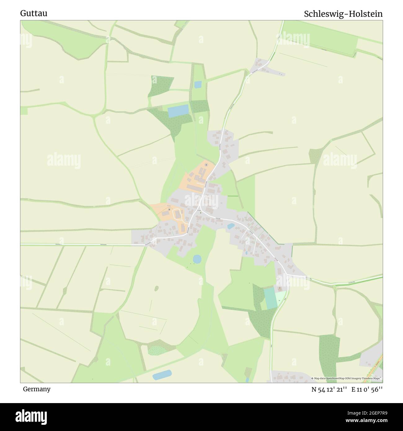 Guttau, Germany, Schleswig-Holstein, N 54 12' 21'', E 11 0' 56'', map, Timeless Map published in 2021. Travelers, explorers and adventurers like Florence Nightingale, David Livingstone, Ernest Shackleton, Lewis and Clark and Sherlock Holmes relied on maps to plan travels to the world's most remote corners, Timeless Maps is mapping most locations on the globe, showing the achievement of great dreams Stock Photo