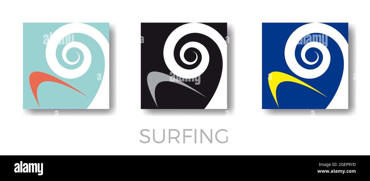 Vector surfing logo. Surf board and wave in simply shapes Stock Vector