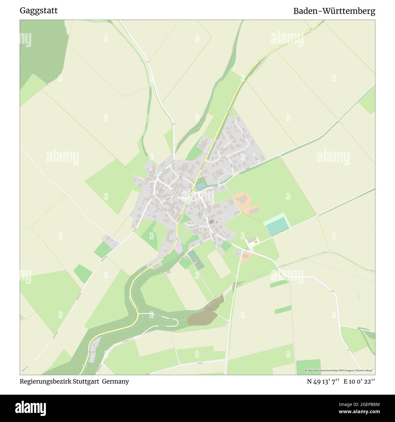 Gaggstatt, Regierungsbezirk Stuttgart, Germany, Baden-Württemberg, N 49 13' 7'', E 10 0' 22'', map, Timeless Map published in 2021. Travelers, explorers and adventurers like Florence Nightingale, David Livingstone, Ernest Shackleton, Lewis and Clark and Sherlock Holmes relied on maps to plan travels to the world's most remote corners, Timeless Maps is mapping most locations on the globe, showing the achievement of great dreams Stock Photo