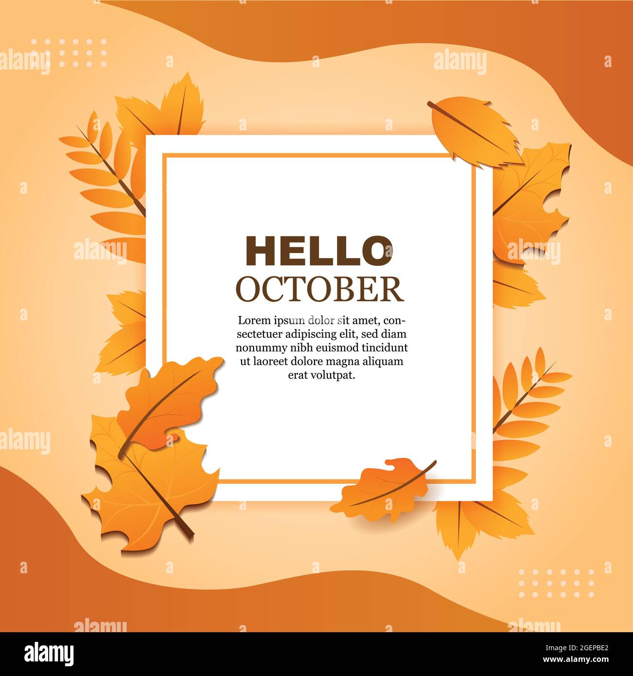 Hello October Vector Illustration With Fall Autumn Leaves Stock Vector