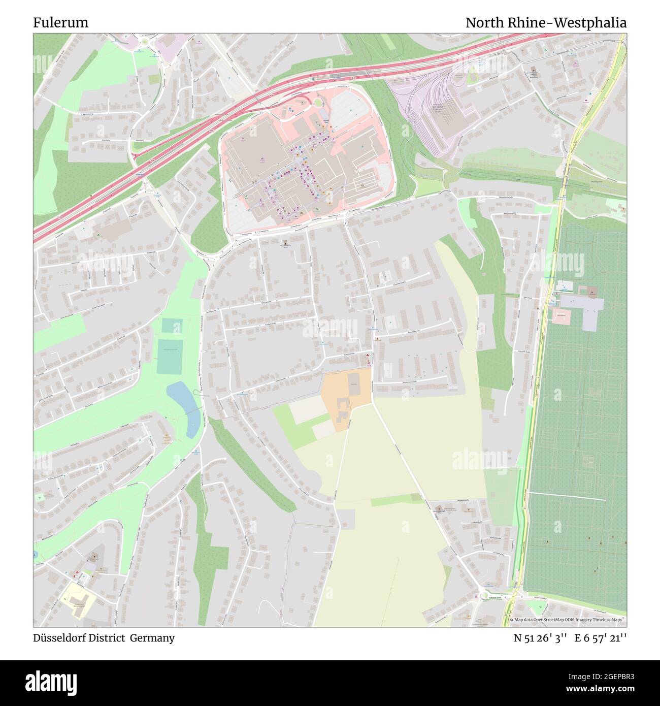 Fulerum, Düsseldorf District, Germany, North Rhine-Westphalia, N 51 26' 3'', E 6 57' 21'', map, Timeless Map published in 2021. Travelers, explorers and adventurers like Florence Nightingale, David Livingstone, Ernest Shackleton, Lewis and Clark and Sherlock Holmes relied on maps to plan travels to the world's most remote corners, Timeless Maps is mapping most locations on the globe, showing the achievement of great dreams Stock Photo