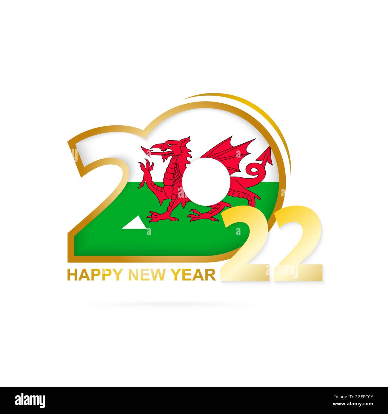 Year 2022 with Wales Flag pattern. Happy New Year Design. Vector Illustration. Stock Vector