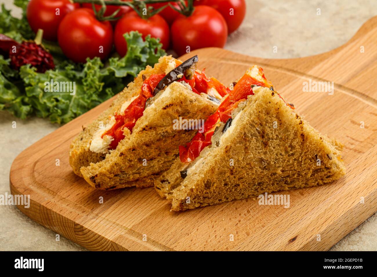 Vegetarian Club sandwich with eggplant and cheese Stock Photo Alamy