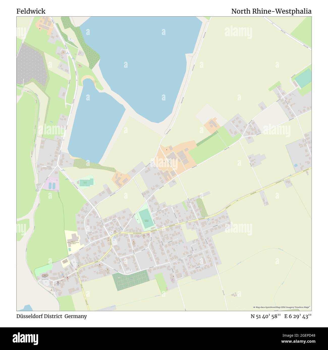 Feldwick, Düsseldorf District, Germany, North Rhine-Westphalia, N 51 40' 58'', E 6 29' 43'', map, Timeless Map published in 2021. Travelers, explorers and adventurers like Florence Nightingale, David Livingstone, Ernest Shackleton, Lewis and Clark and Sherlock Holmes relied on maps to plan travels to the world's most remote corners, Timeless Maps is mapping most locations on the globe, showing the achievement of great dreams Stock Photo