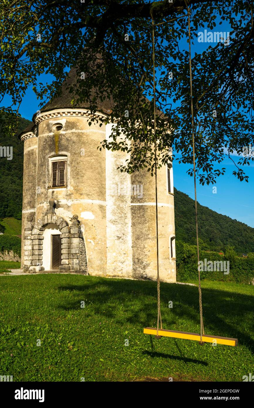 Hudicev Turn or Devils Tower Medieval Watchtower in Soteska, Slovenia. Stock Photo