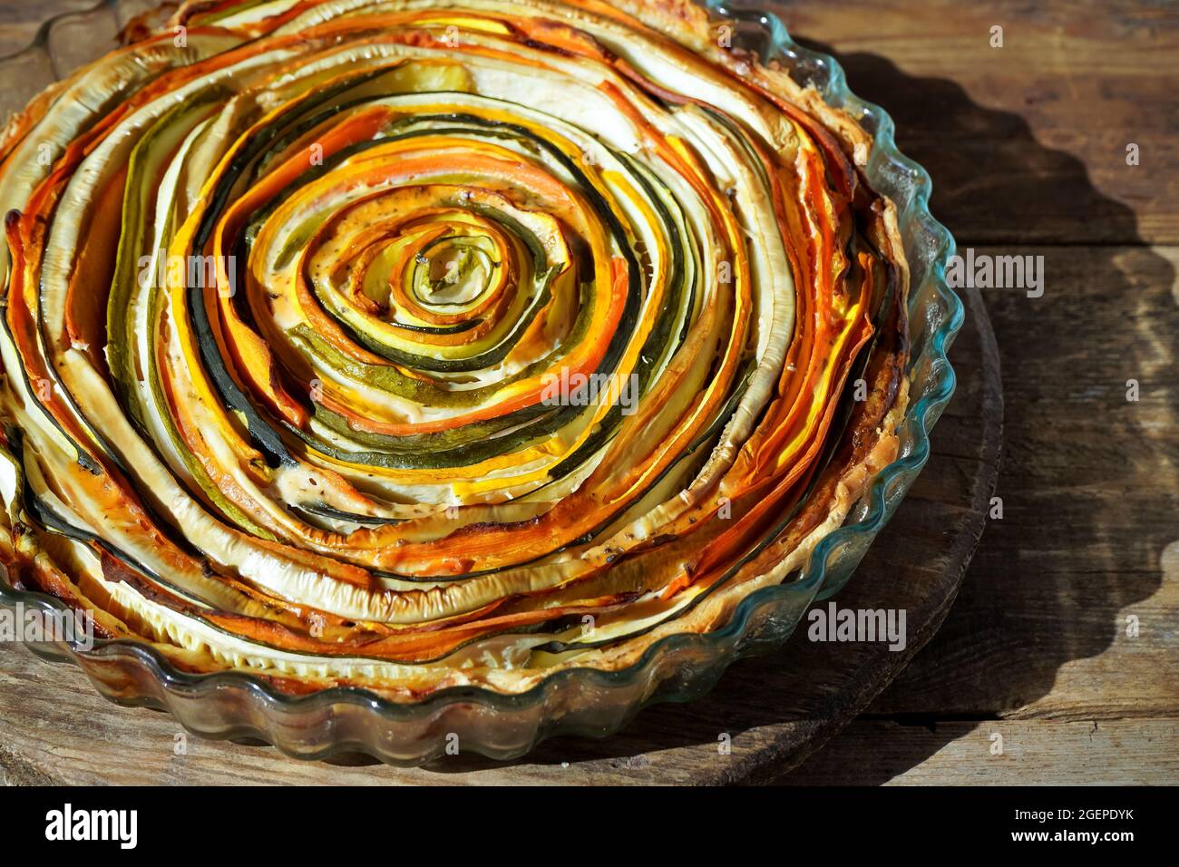 Vegetable Pie Mexican Sun Round Open Pie Made From Zucchini Eggplant And Carrots Close Up Top View Healthy Vegetable Food Vegetarianism Spiral Stock Photo Alamy