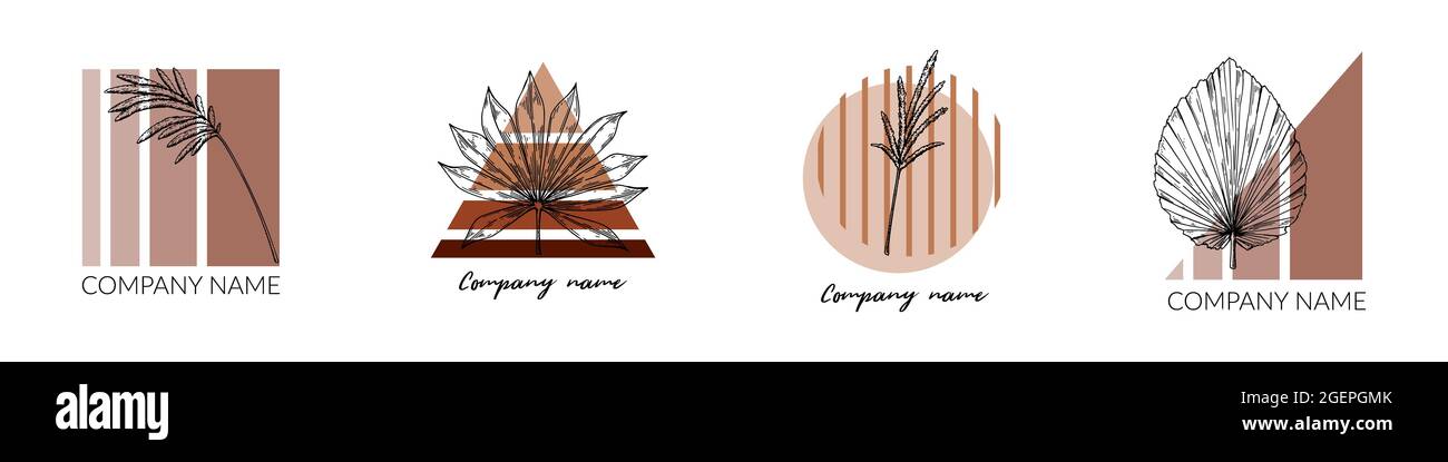 Set of contemporary modern logos with hand drawn plant element. Vector illustration Stock Vector