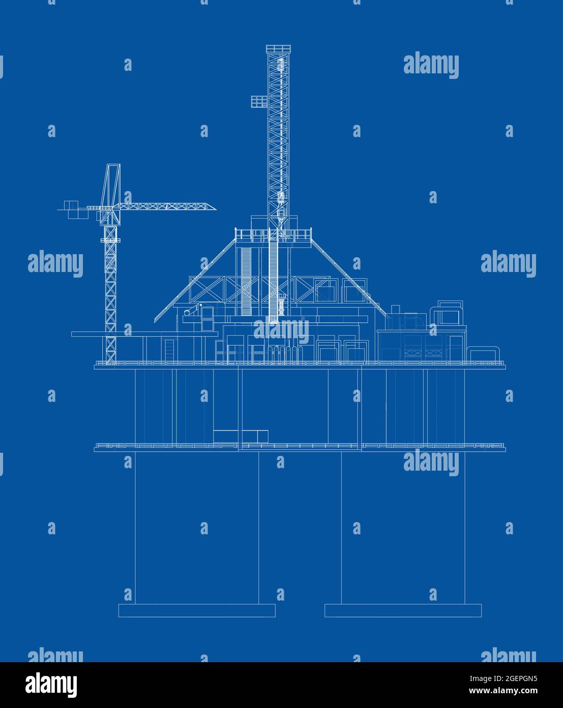 Offshore Oil Rig. Vector rendering of 3d Stock Vector