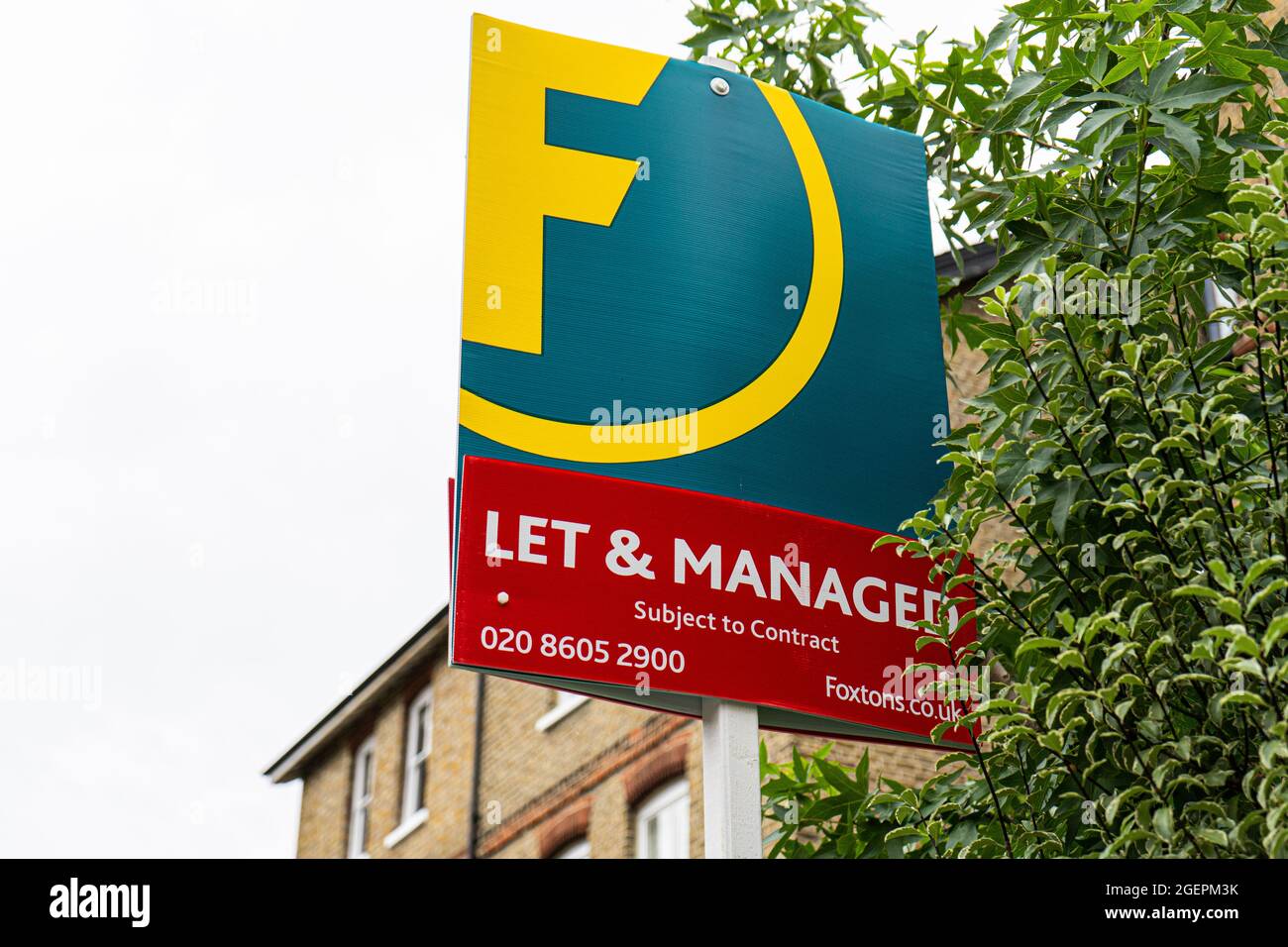 London 21 August 2021. Terraced house let and managed by Foxtons estate agent Stock Photo Alamy