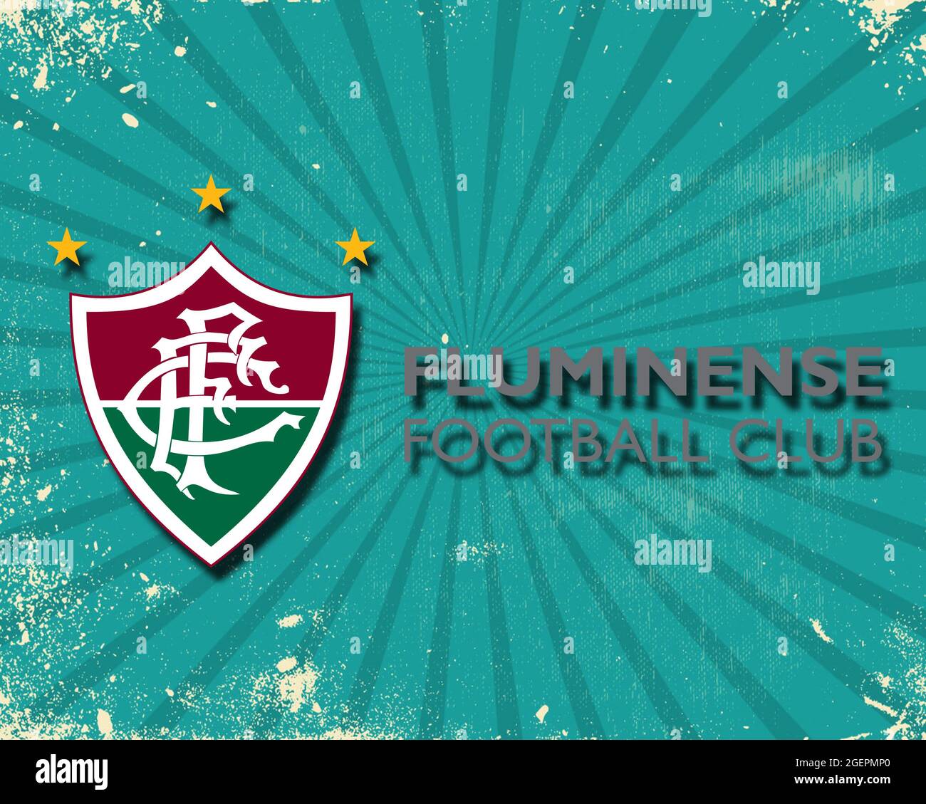 Coat of arms FC Fluminense, Brazilian Football Club.The club is based in the neighbourhood of Laranjeiras, in the city of Rio de Janeiro Stock Photo