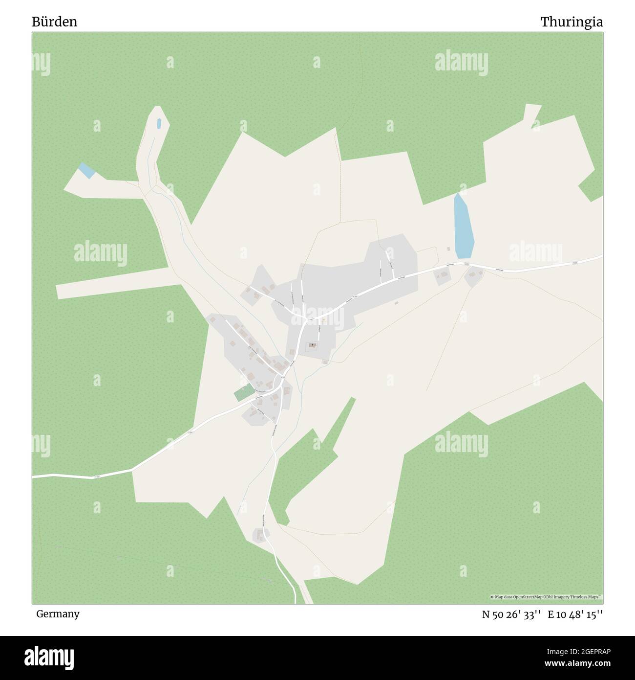 Bürden, Germany, Thuringia, N 50 26' 33'', E 10 48' 15'', map, Timeless Map published in 2021. Travelers, explorers and adventurers like Florence Nightingale, David Livingstone, Ernest Shackleton, Lewis and Clark and Sherlock Holmes relied on maps to plan travels to the world's most remote corners, Timeless Maps is mapping most locations on the globe, showing the achievement of great dreams Stock Photo