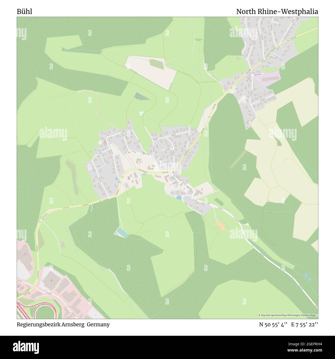 Bühl, Regierungsbezirk Arnsberg, Germany, North Rhine-Westphalia, N 50 55' 4'', E 7 55' 22'', map, Timeless Map published in 2021. Travelers, explorers and adventurers like Florence Nightingale, David Livingstone, Ernest Shackleton, Lewis and Clark and Sherlock Holmes relied on maps to plan travels to the world's most remote corners, Timeless Maps is mapping most locations on the globe, showing the achievement of great dreams Stock Photo
