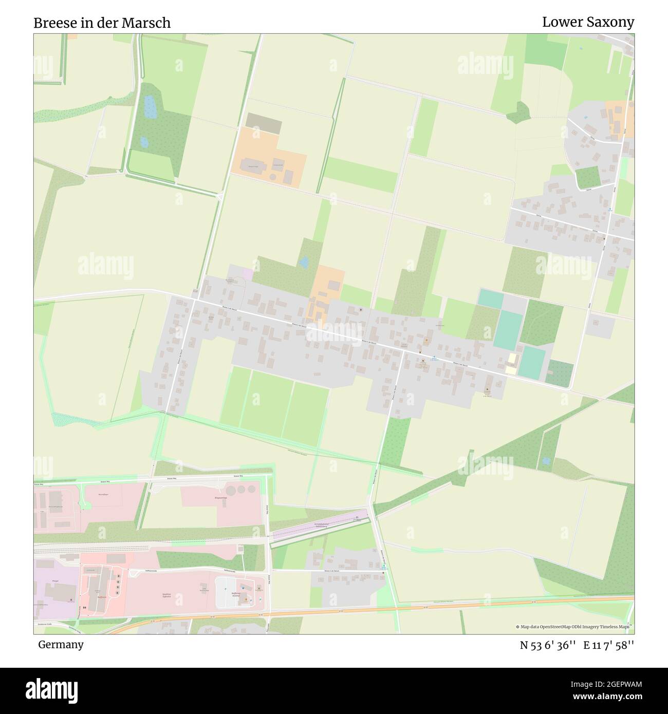 Marsch Map Breese in der Marsch, Germany, Lower Saxony, N 53 6' 36'', E 11 7' 58 ...