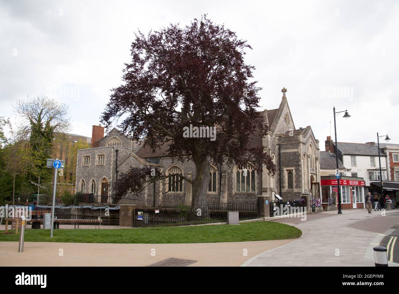 Views of Bridge Street and the Methodist Church in Andover in the UK