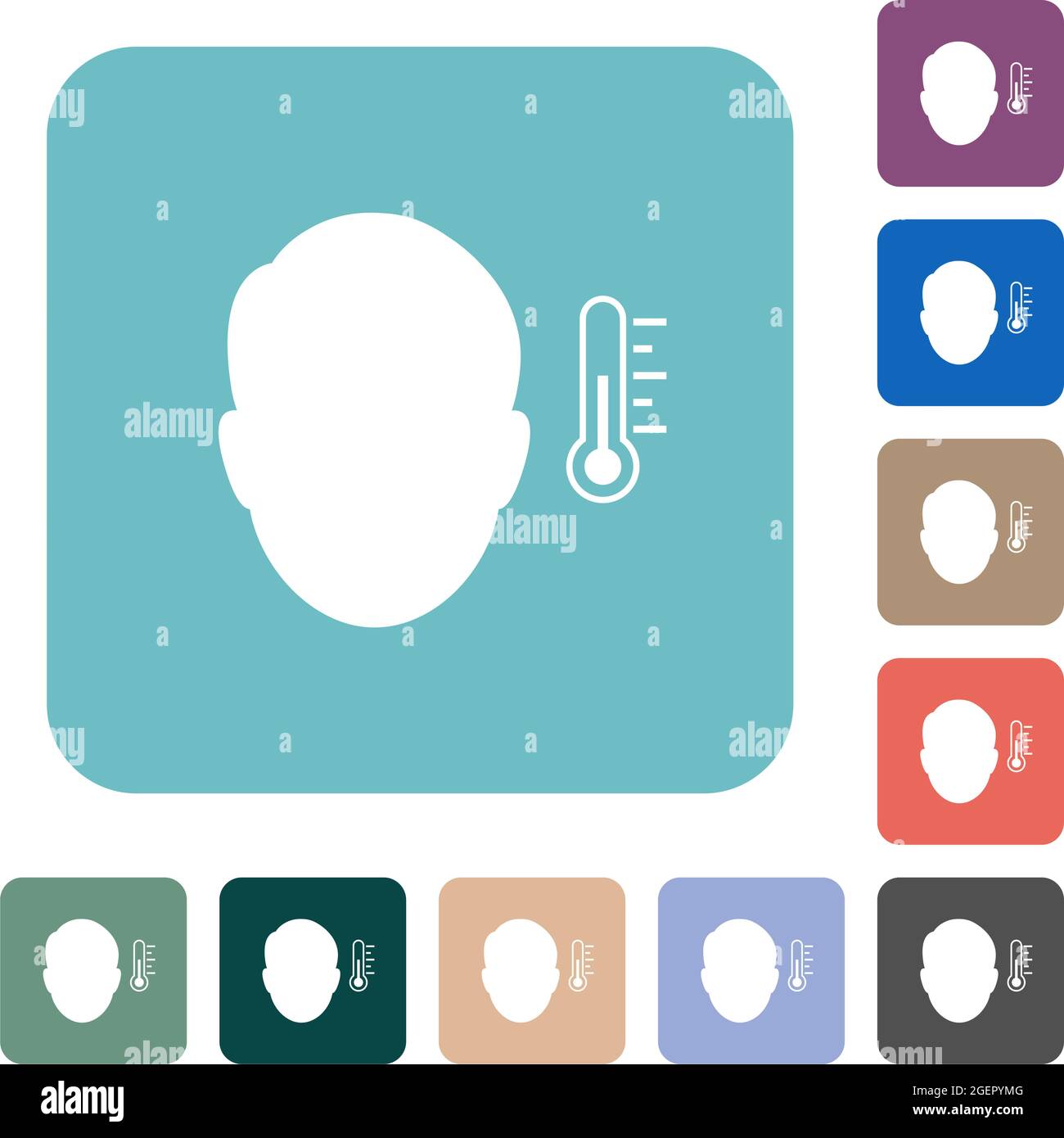 Fever measurement solid white flat icons on color rounded square backgrounds Stock Vector