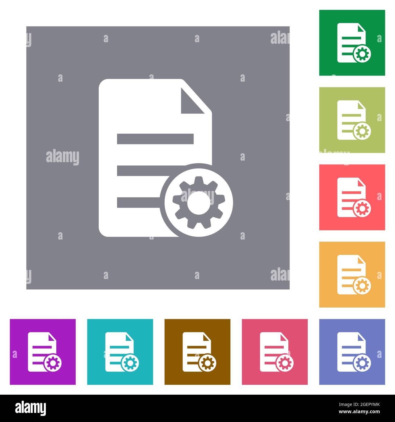 Document settings flat icons on simple color square backgrounds Stock ...