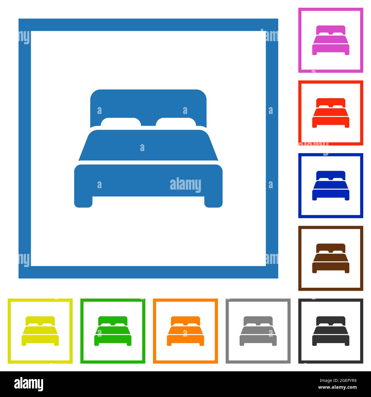 Double bed flat color icons in square frames on white background Stock ...