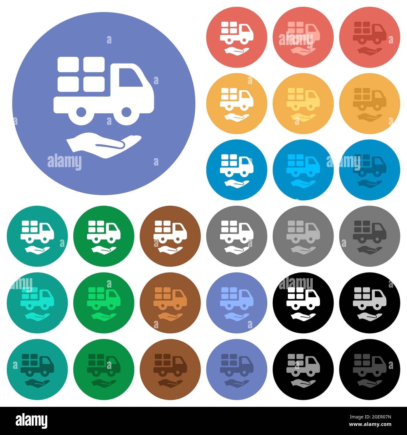 Courier services solid multi colored flat icons on round backgrounds. Included white, light and dark icon variations for hover and active status effec Stock Vector