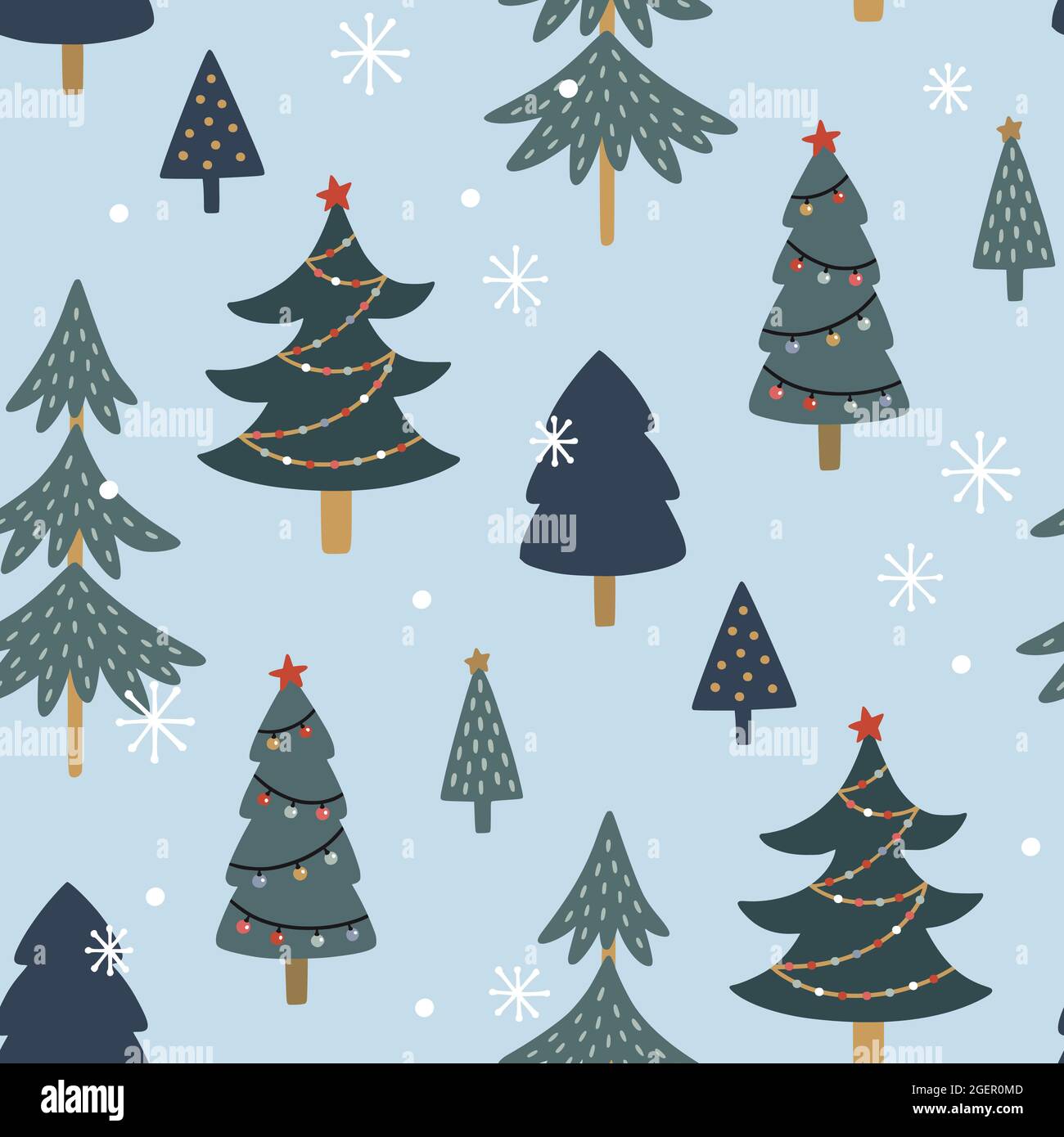 Seamless pattern with winter forest trees, christmas trees and ...