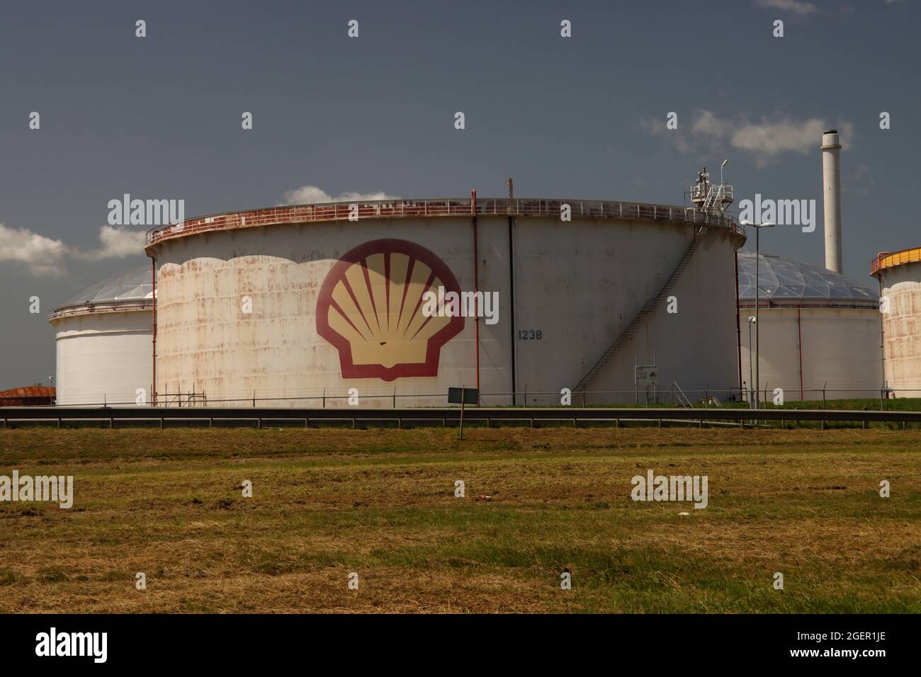 Oil storage tanks at the Shell terminal in the Pernis harbor in the ...